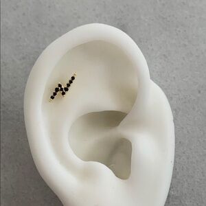 18K Gold Black Crystal Paved Lightning Bolt Cartilage Earring